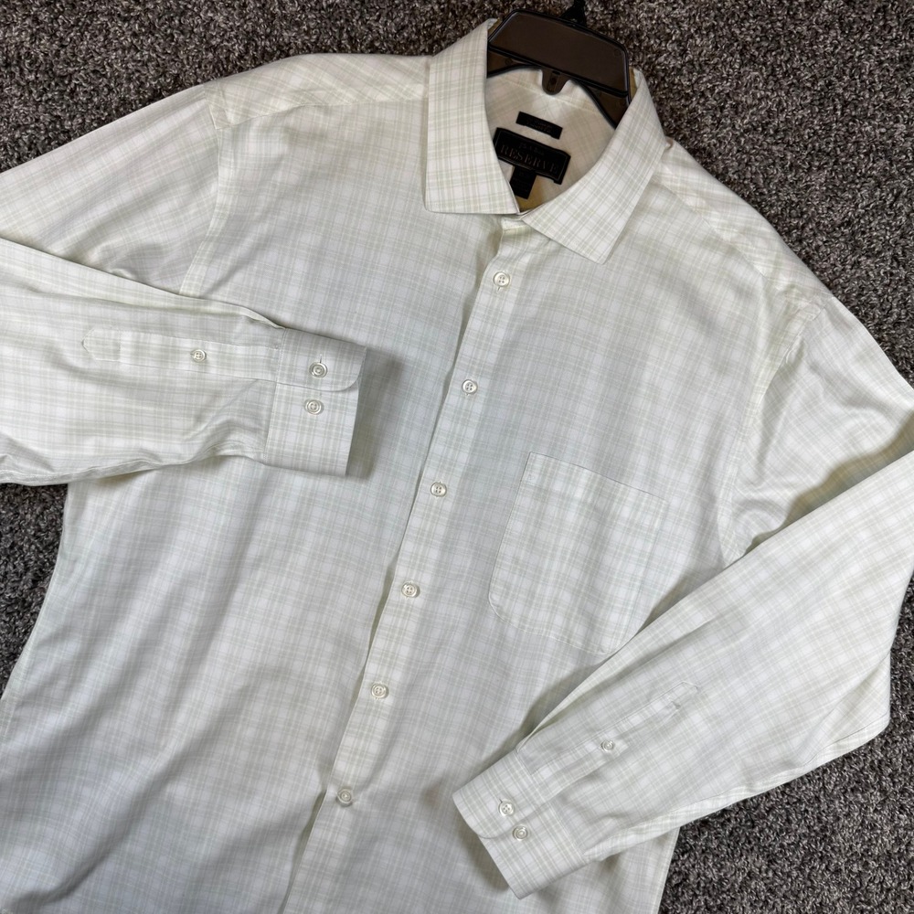Jos. A. Bank Reserve Dress Shirt Men 17-35 Green White Plaid Tailored Fit